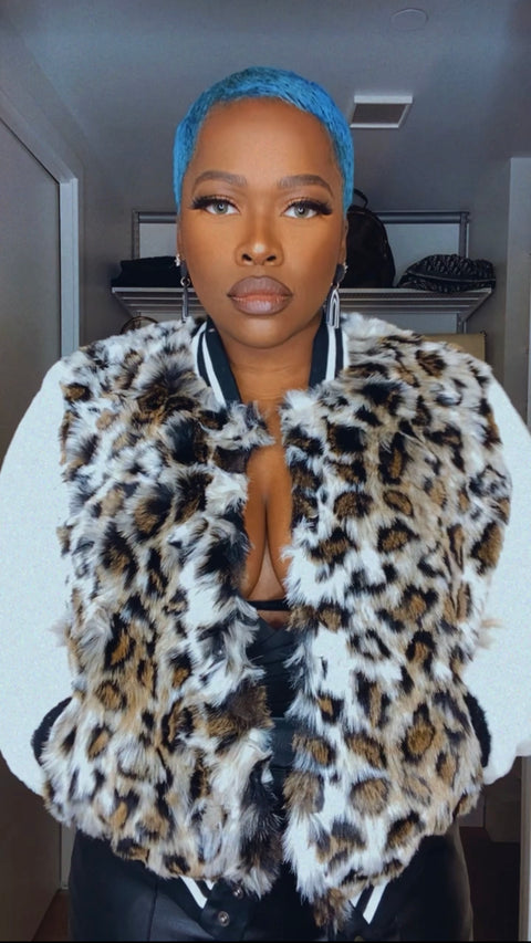 Don't Cheat Faux-Fur Varsity Jacket