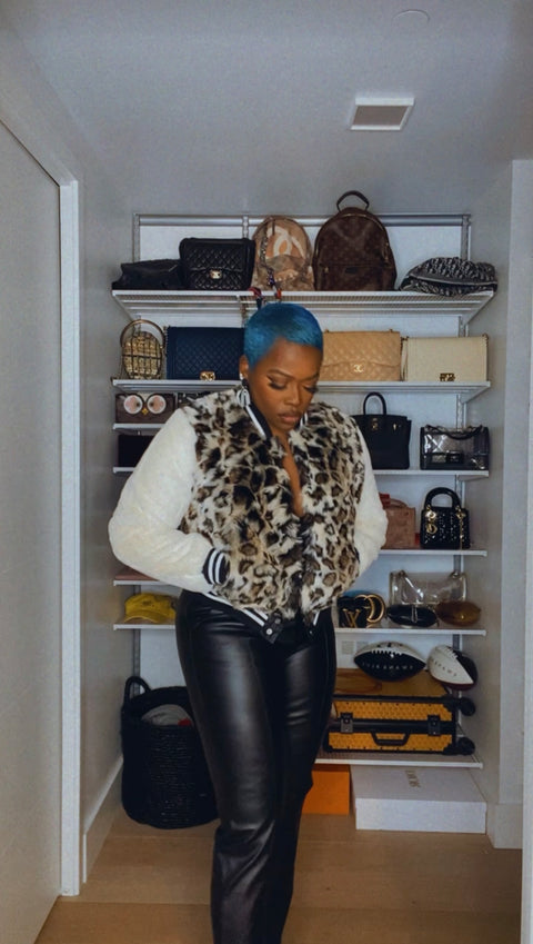 Don't Cheat Faux-Fur Varsity Jacket